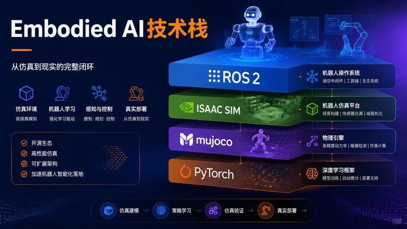 Embodied AI技术栈全景：ROS2 + Isaac Sim + MuJoCo